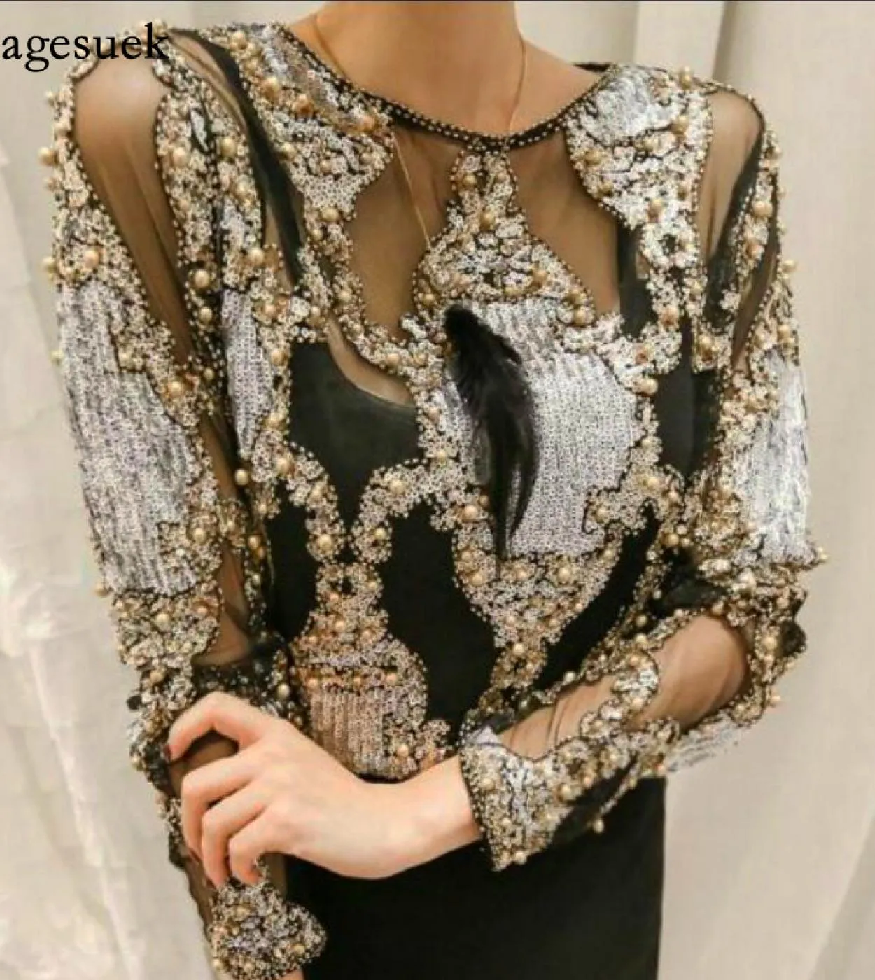 2022 donne di lusso camicetta di cristallo paillettes ricamo pizzo geometrico perline pesanti camicette club topsblusas Camisa 1
