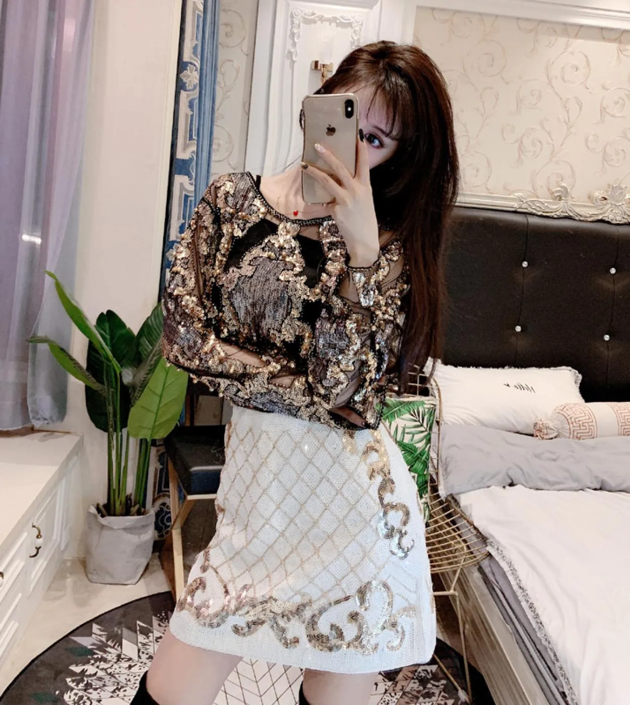 2022 donne di lusso camicetta di cristallo paillettes ricamo pizzo geometrico perline pesanti camicette club topsblusas Camisa 1