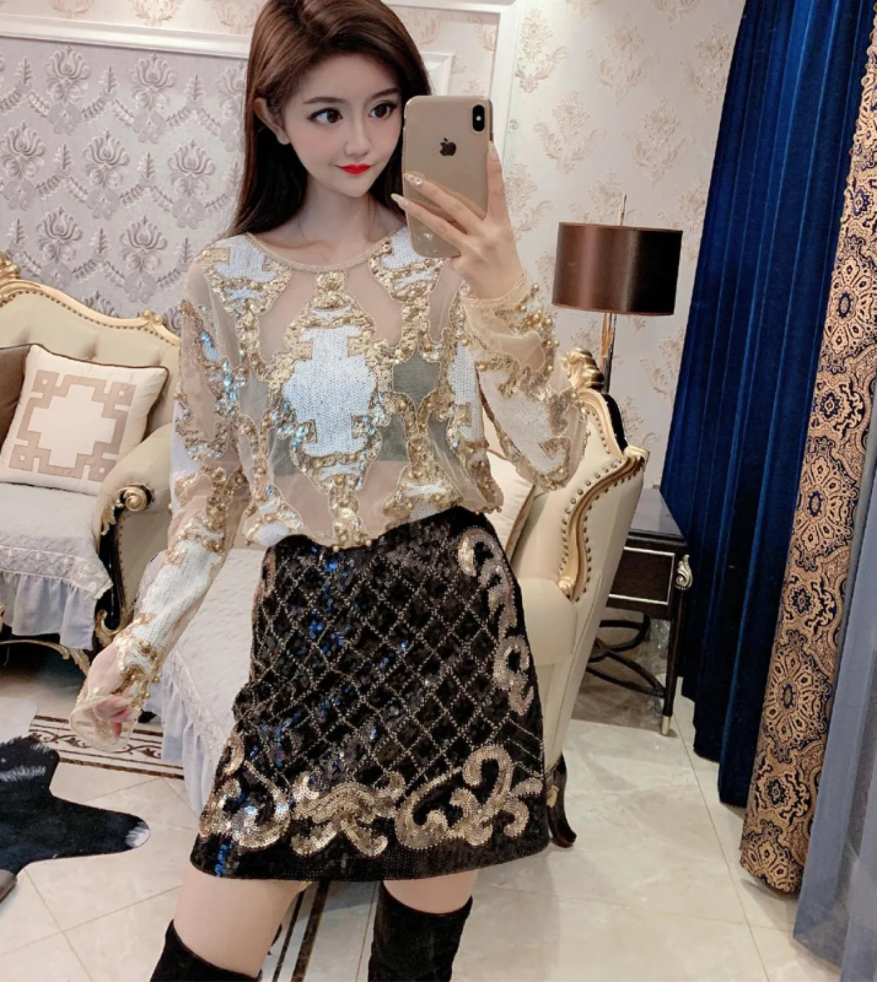 2022 donne di lusso camicetta di cristallo paillettes ricamo pizzo geometrico perline pesanti camicette club topsblusas Camisa 1