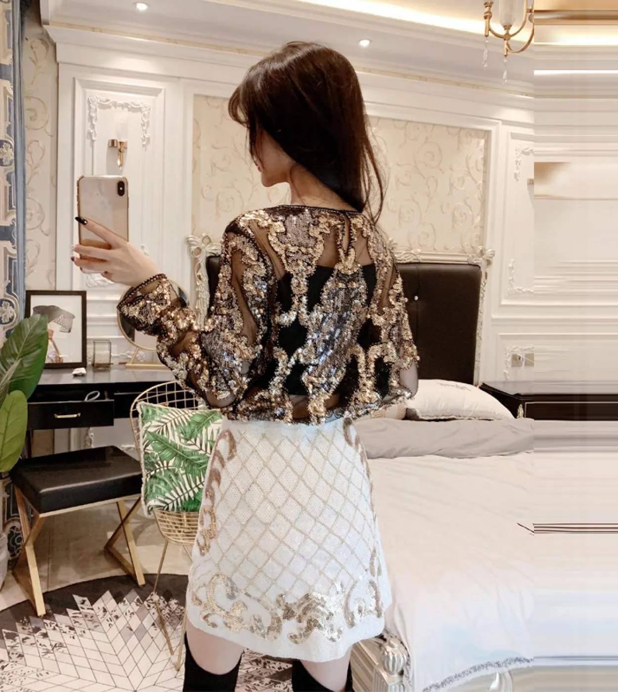 2022 donne di lusso camicetta di cristallo paillettes ricamo pizzo geometrico perline pesanti camicette club topsblusas Camisa 1