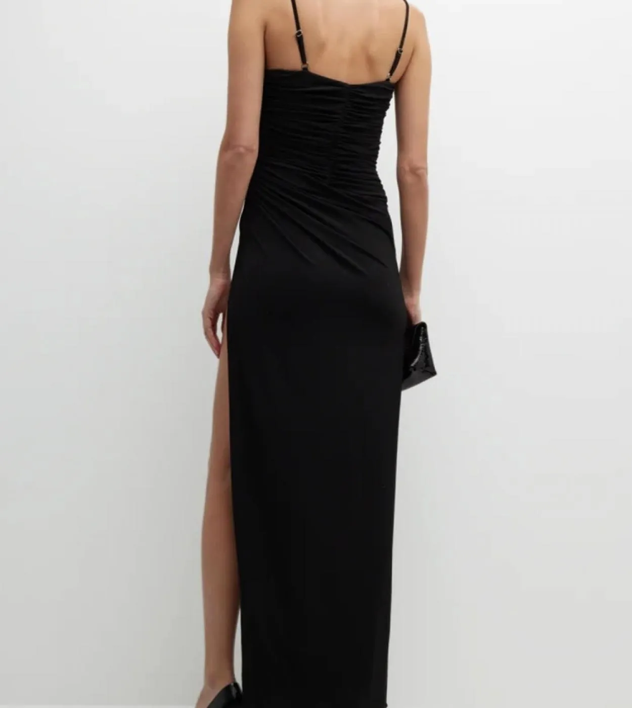 Abito lungo con spacco alto pieghettato con spalline da donna Abito nero senza maniche con scollo a V pieghe Abito elegante da s