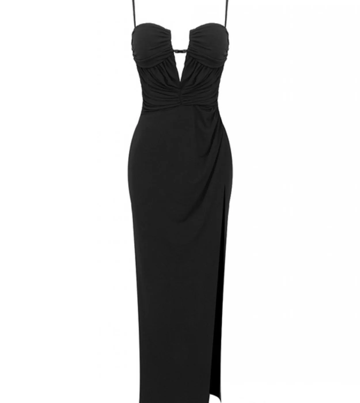 Abito lungo con spacco alto pieghettato con spalline da donna Abito nero senza maniche con scollo a V pieghe Abito elegante da s