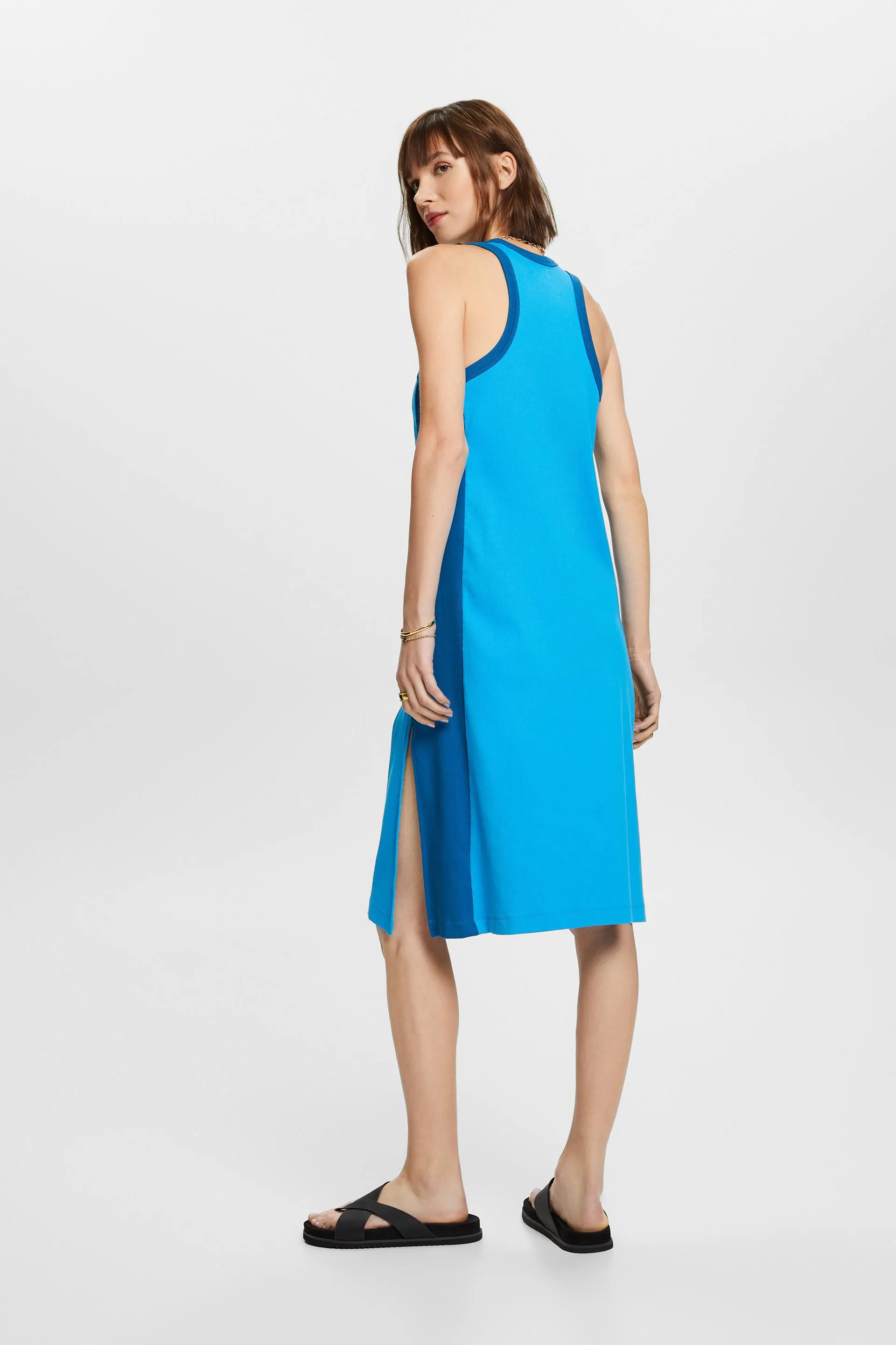 Abito midi in jersey a coste in cotone elasticizzato