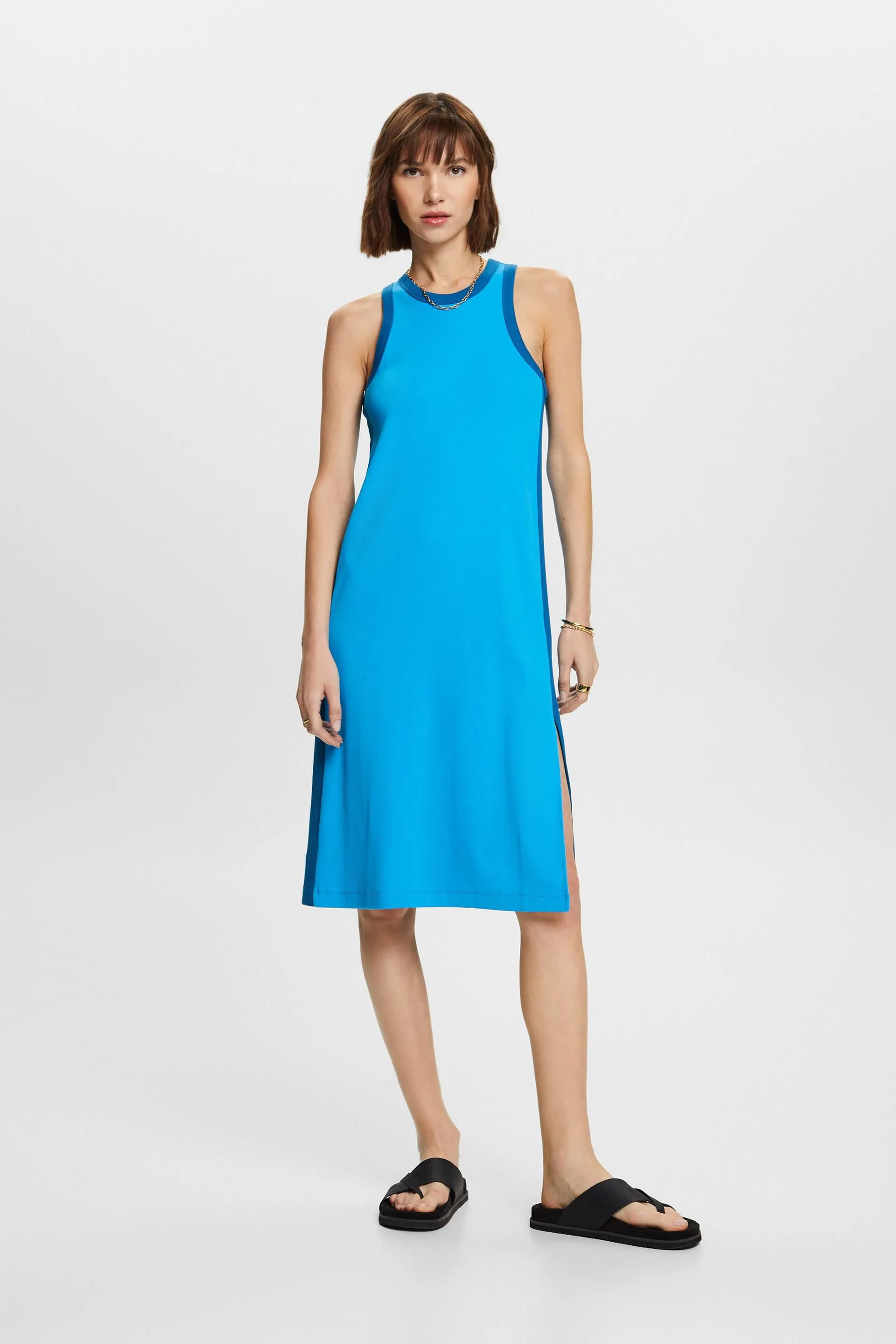 Abito midi in jersey a coste in cotone elasticizzato