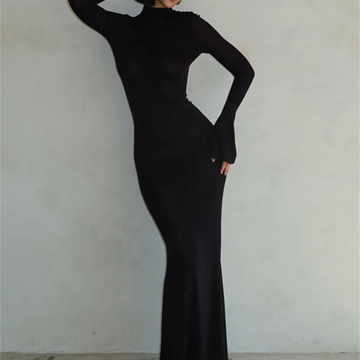 Abito nero senza schienale Maglieria Patchwork Slim Club Outfit Abito da festa Moda Maglia autunno aderente Maxi abito da