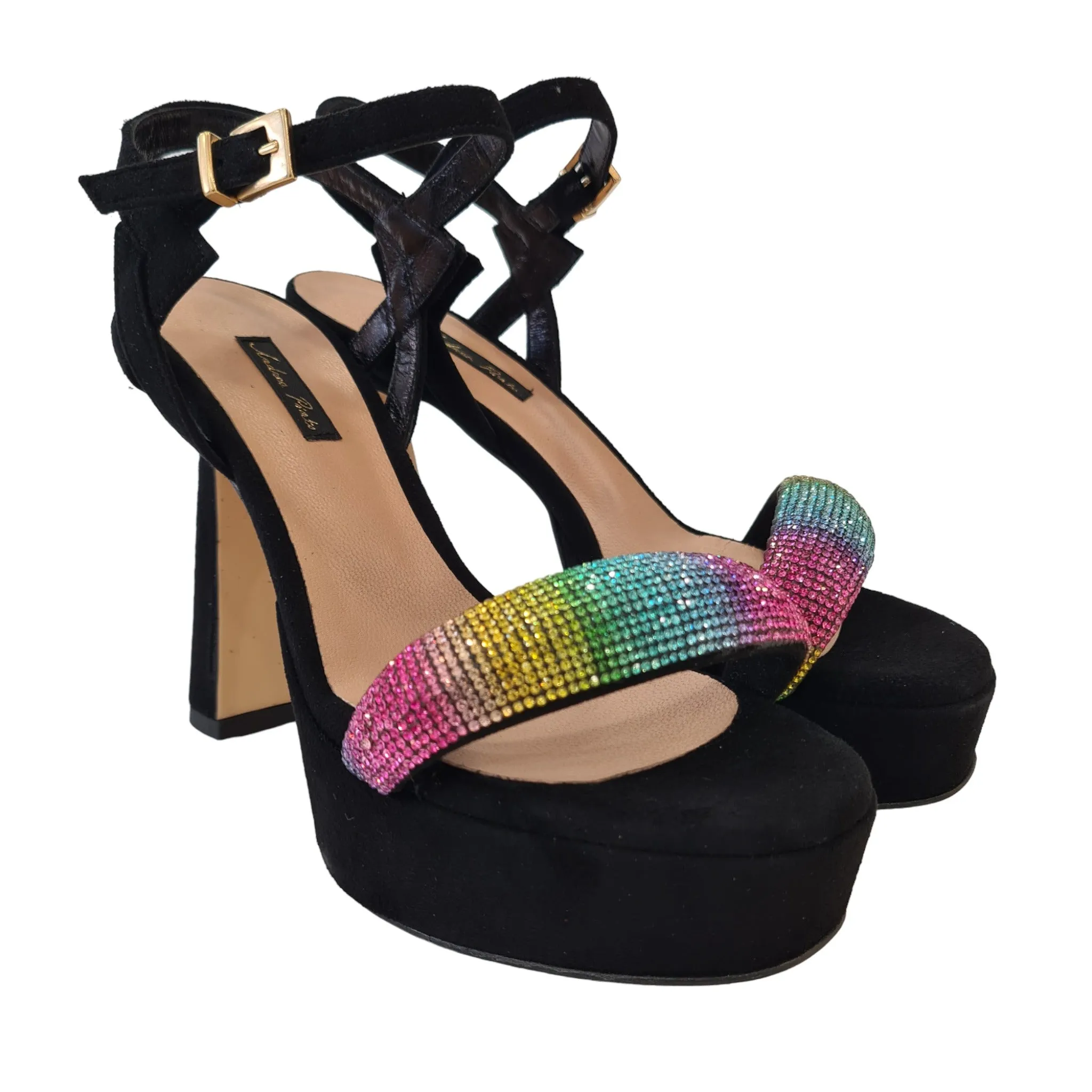 Andrea Pinto Sandalo Donna Camoscio Nero fascia strass Multicolor Rif.460