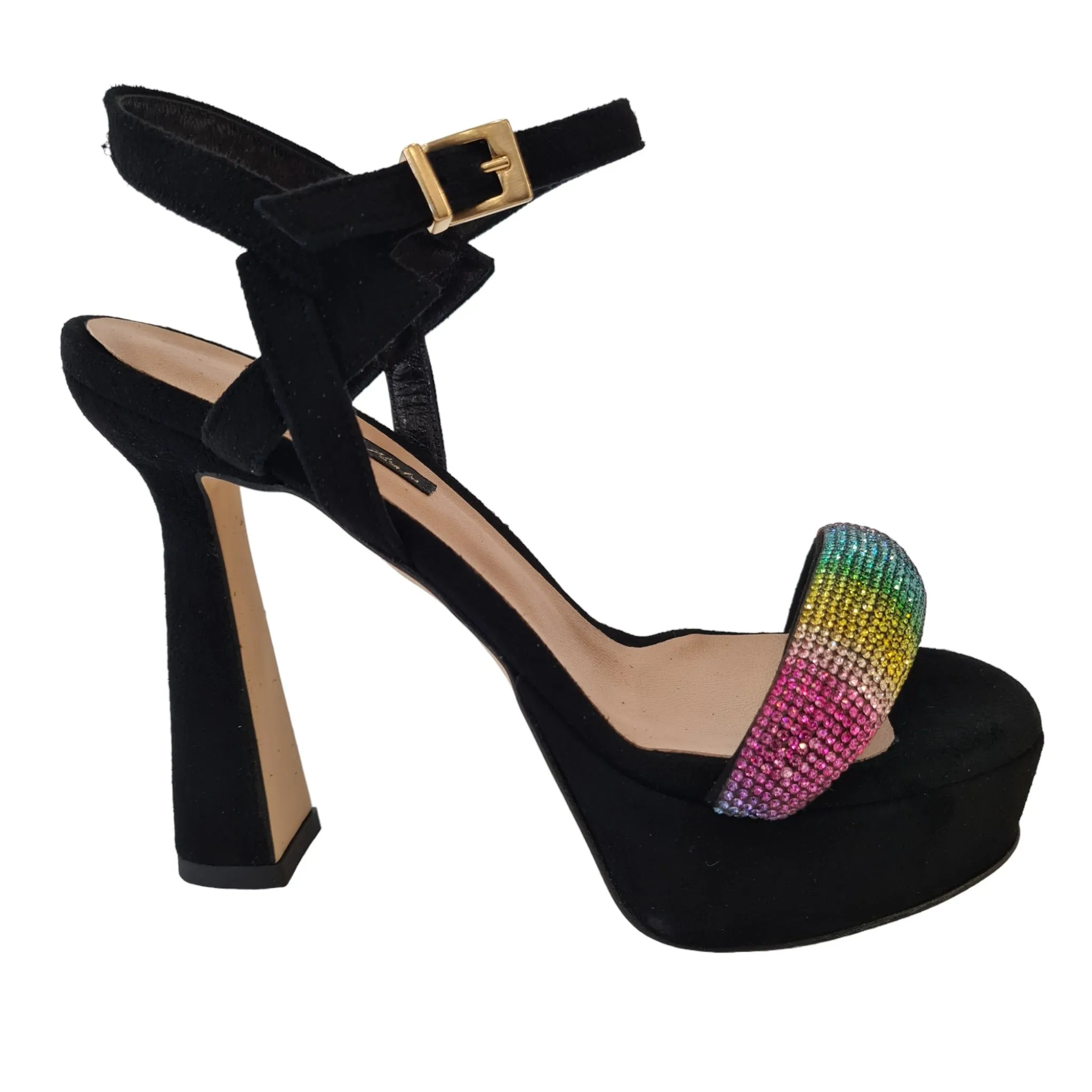 Andrea Pinto Sandalo Donna Camoscio Nero fascia strass Multicolor Rif.460