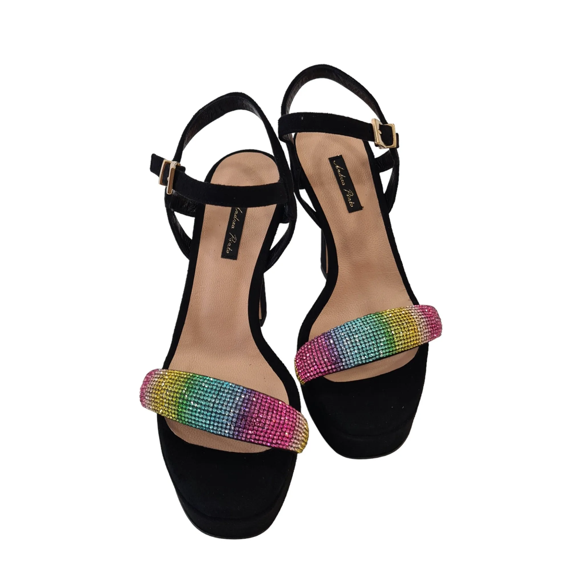 Andrea Pinto Sandalo Donna Camoscio Nero fascia strass Multicolor Rif.460