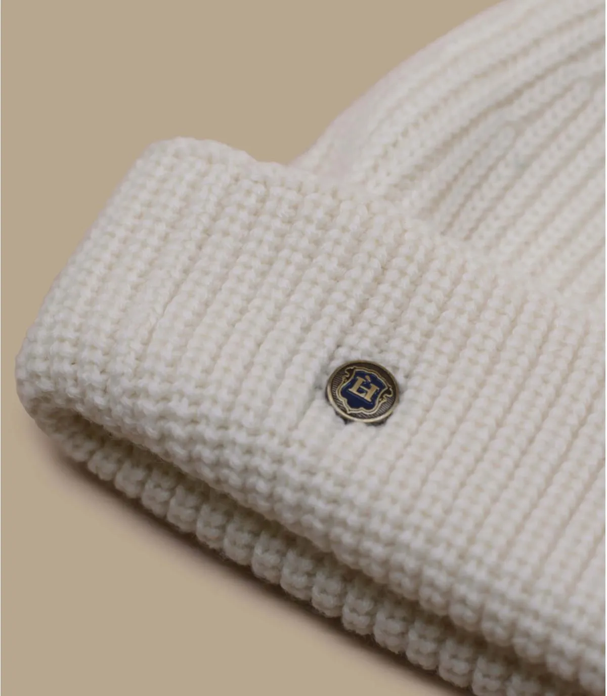 Berretto con risvolto beige in lanaBoret natural     