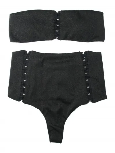 Bikini a fascia stile lingerie retrò Black