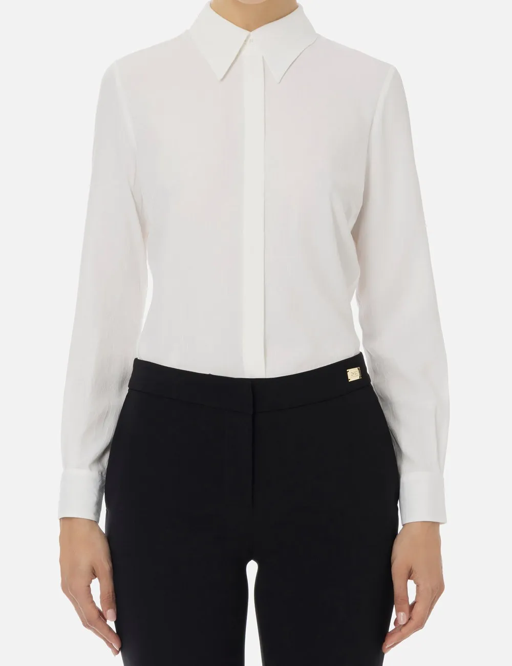 Blouse in jacquard georgette fabric with lettering ivory