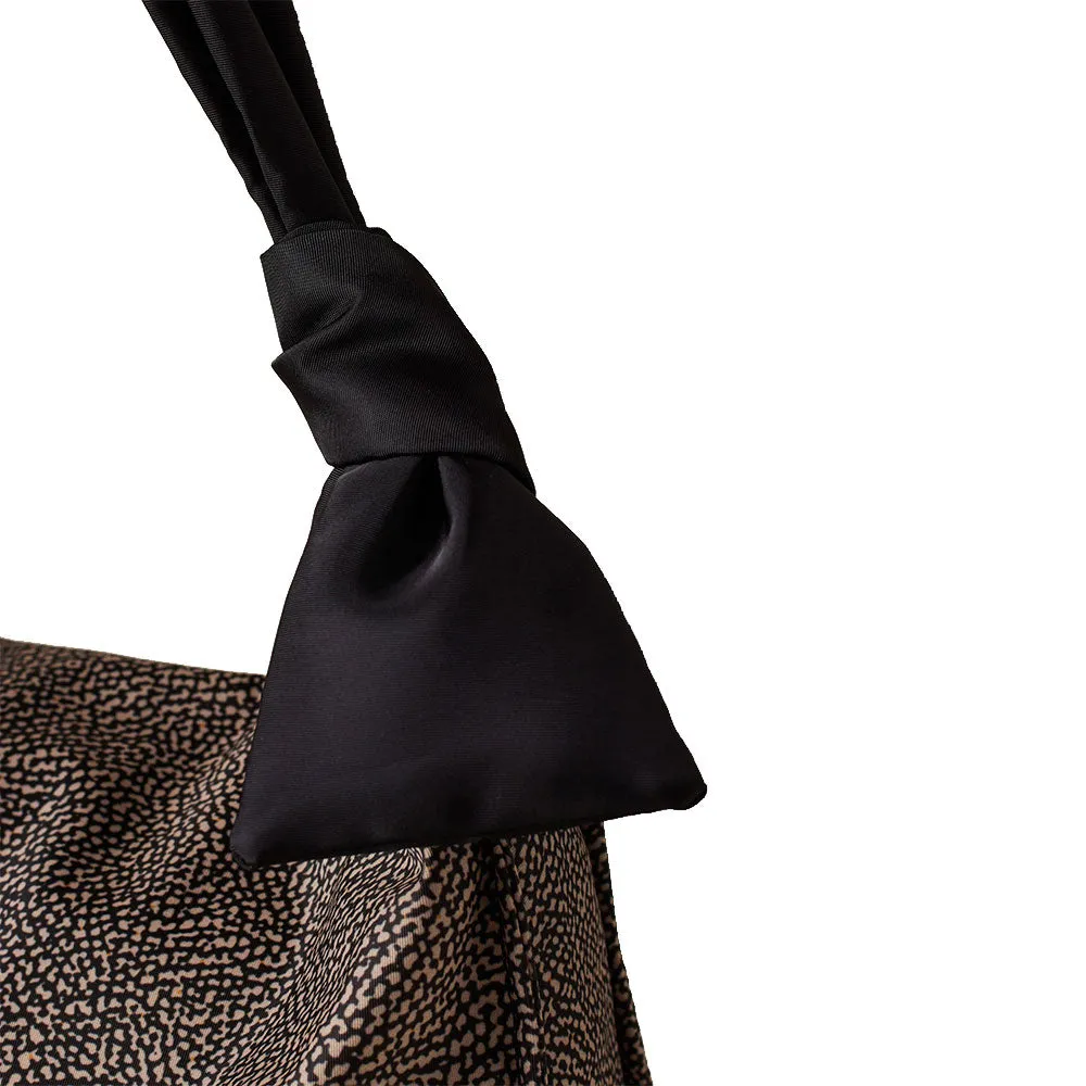 Borsa Donna Hobo Large BORBONESE linea Lover in Tessuto stampa Op Naturale e Nero