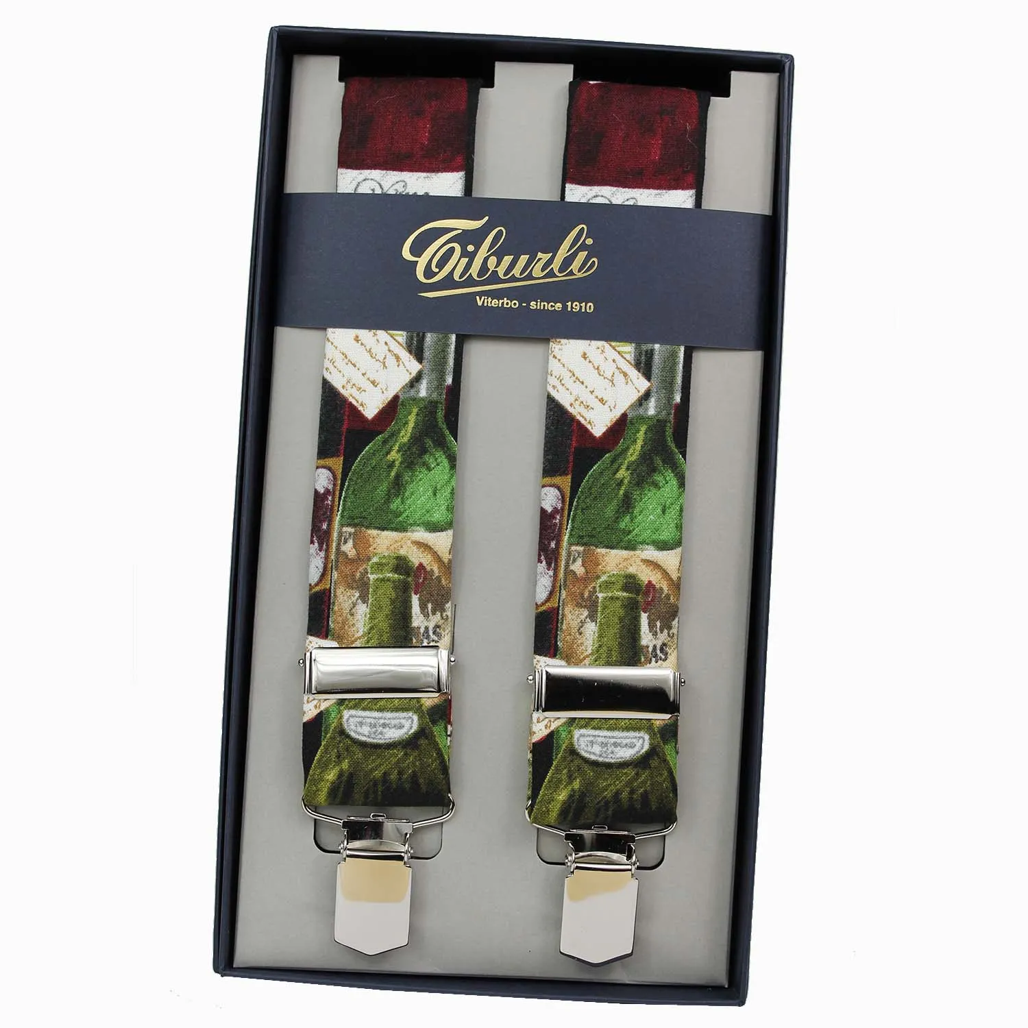 Bretelle artigianali in tessuto fantasia tema vino – Straccali Made in Italy