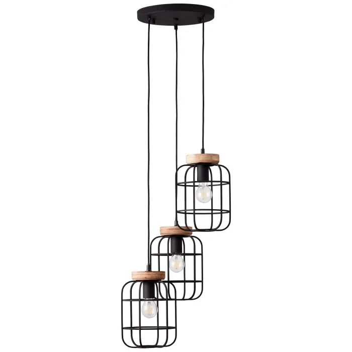 Brilliant Gwen Lampada a Sospensione Legno chiaro, Nero, 3-Luci