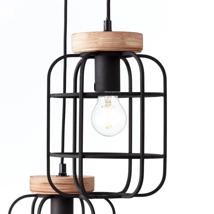 Brilliant Gwen Lampada a Sospensione Legno chiaro, Nero, 3-Luci
