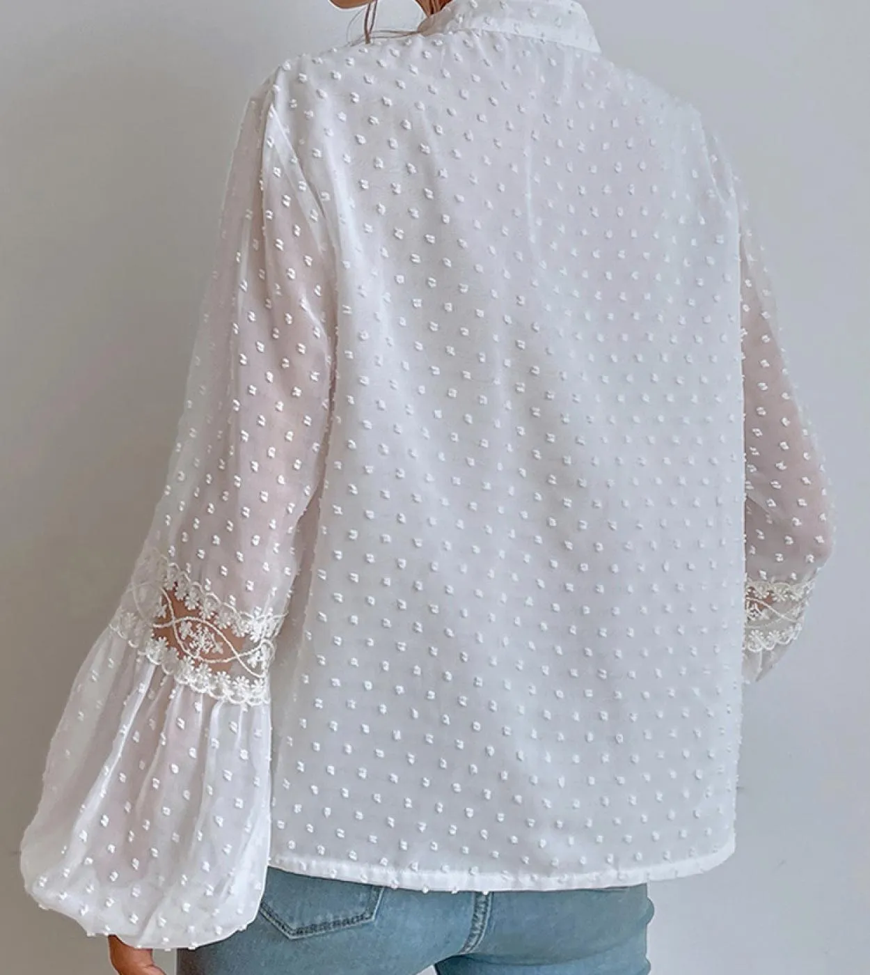 Camicette eleganti in pizzo di chiffon Manica a lanterna Camicetta da donna vintage Camicetta con lacci Camicie da donna Camicie