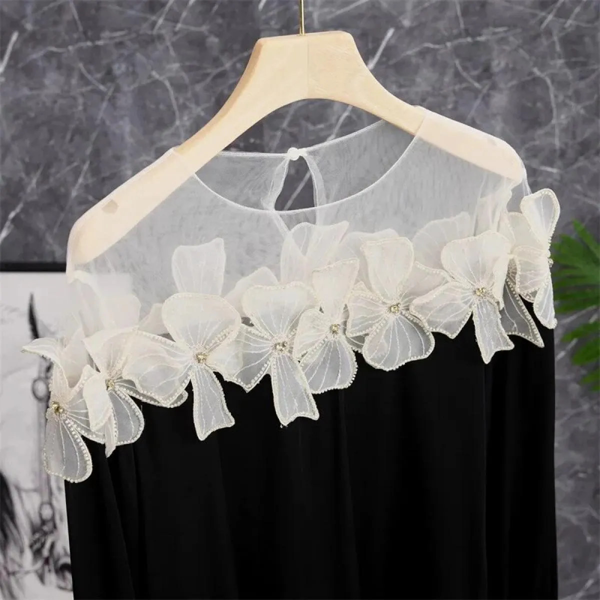 Camicia a maniche lunghe con motivo floreale tridimensionale con cuciture pesanti Top da donna Camisas De Mujer
