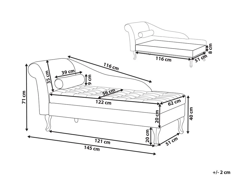 Chaise longue contenitore velluto verde acqua sinistra PESSAC