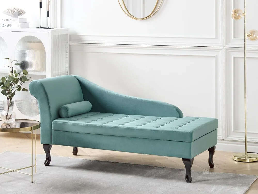 Chaise longue contenitore velluto verde acqua sinistra PESSAC