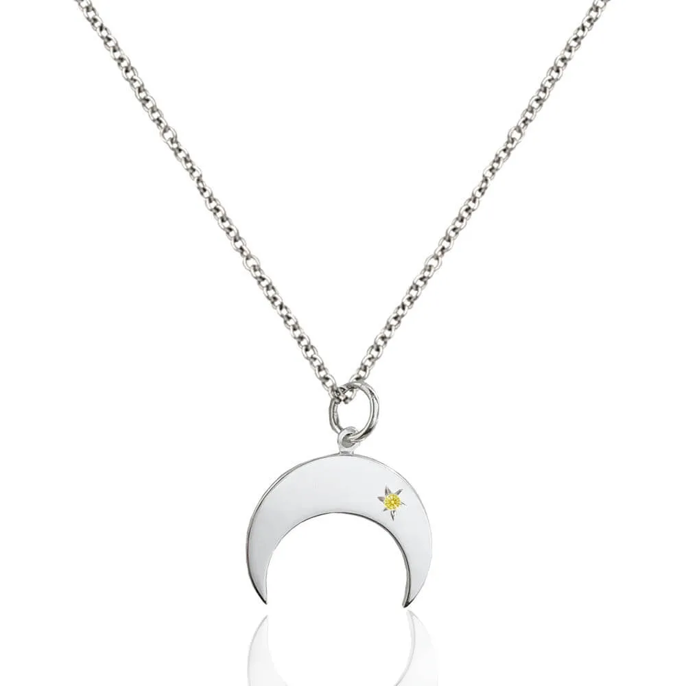 Collana con ciondolo mezzaluna in argento 925 e zircone giallo