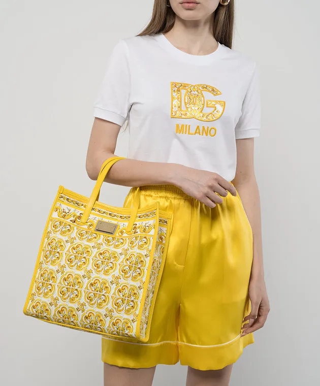 Dolce&Gabbana Borsa tote bianca con logo maiolica BB2259AP026