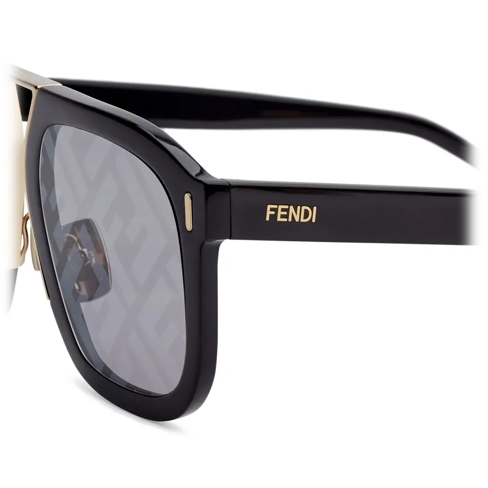 Fendi - Fendi Force - Occhiali da Sole Rettangolare - Oro Nero - Occhiali da Sole - Fendi Eyewear
