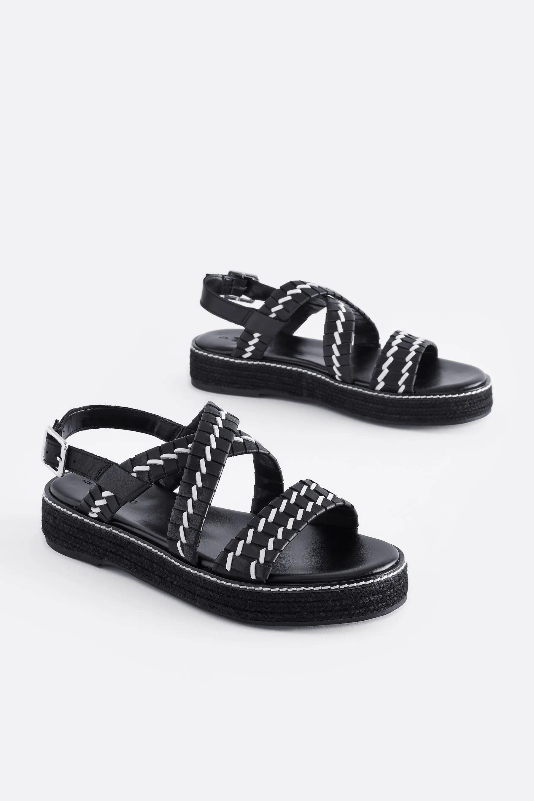 Forever Comfort® - Sandali flatform in pelle espadrillas intrecciate