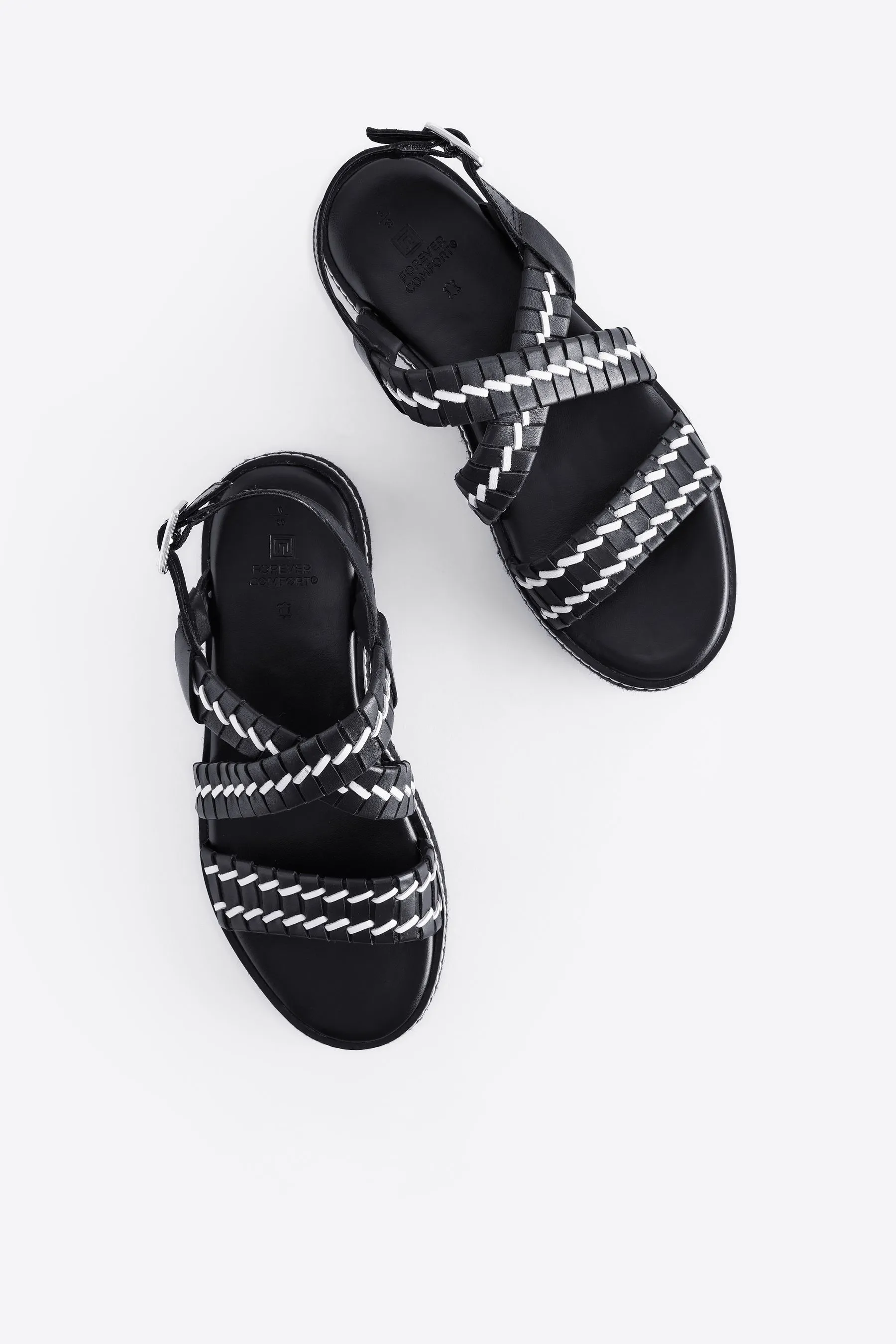 Forever Comfort® - Sandali flatform in pelle espadrillas intrecciate