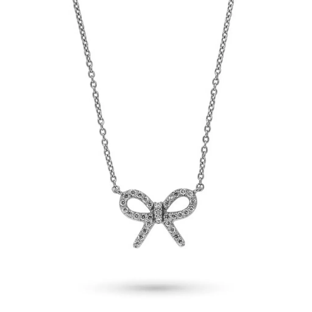 Girocollo in oro bianco con fiocco di diamanti