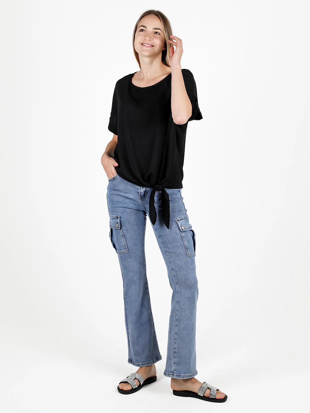 Gloria Blouse femme manches courtes avec noeud