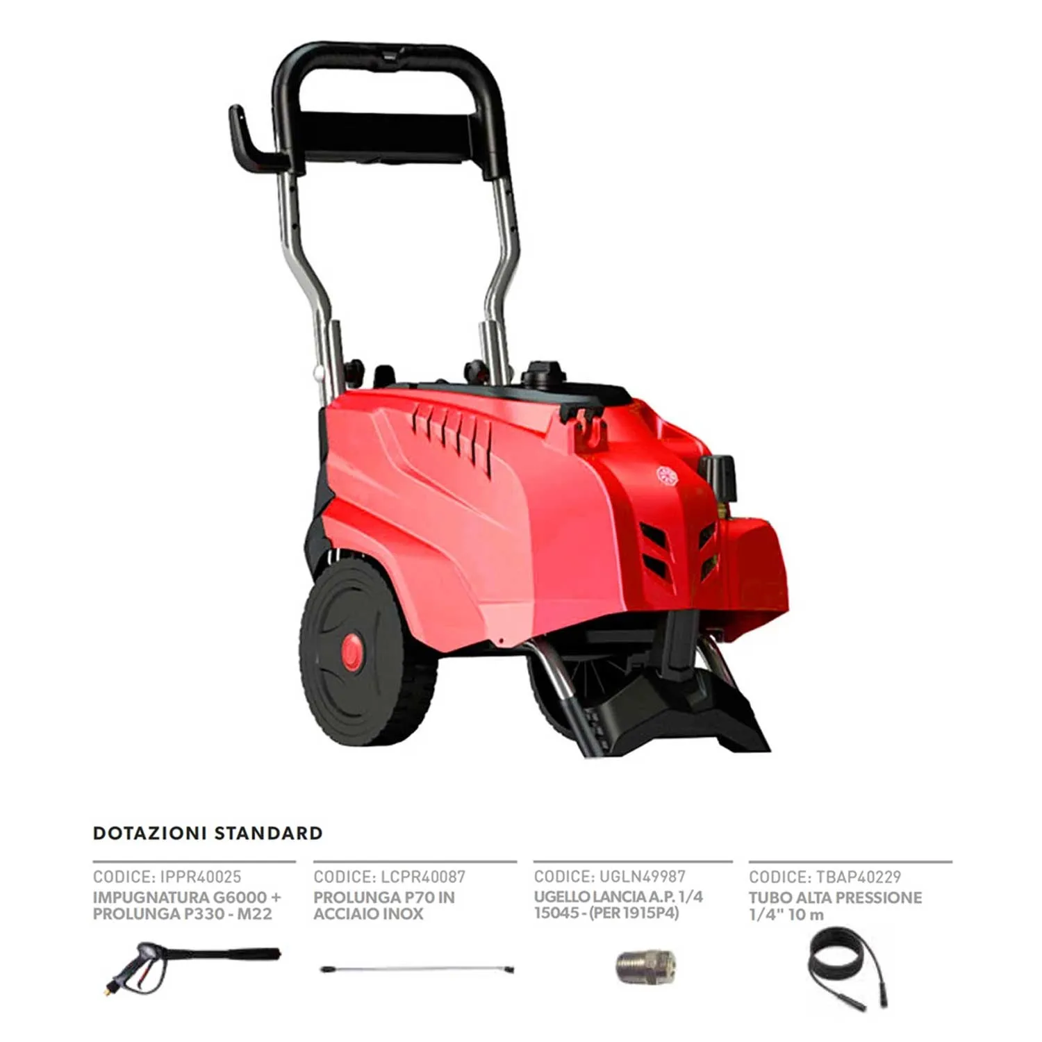 Idropulitrice Portotecnica Atomax-C D1915P4 T carrellata pressione 190 bar portata 900 l/min completa di tubo, lancia, impugnatu