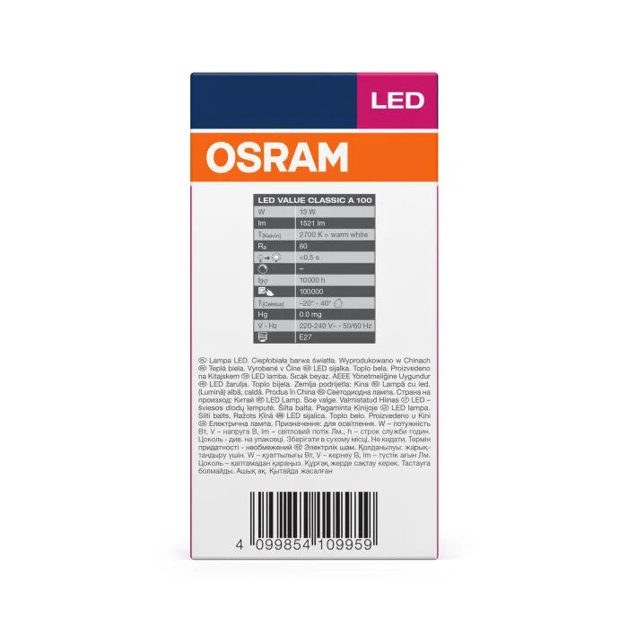 Illuminazione Osram E27 LED 13 Watt Bianco caldo 1521 Lumen