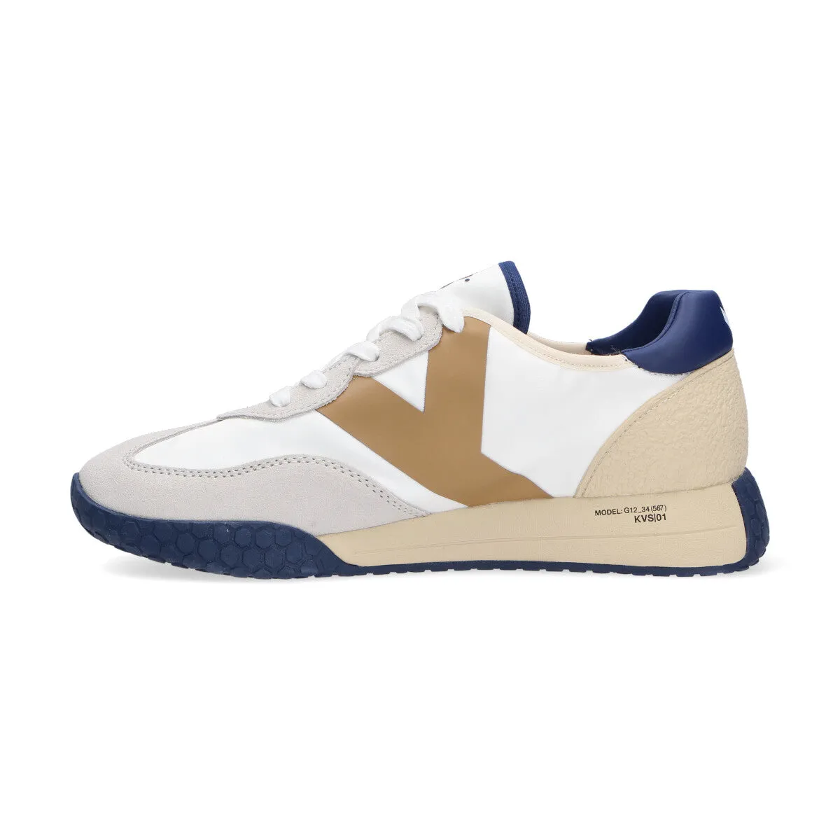 Keh-noo sneaker camoscio nylon bianco beige blu