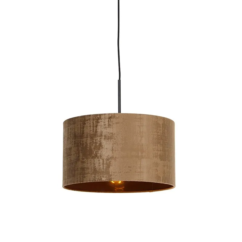 Lampada a sospensione moderna nera con paralume marrone 35 cm - Combi