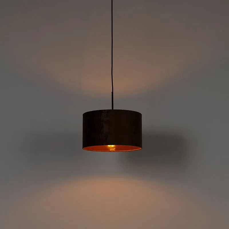 Lampada a sospensione moderna nera con paralume marrone 35 cm - Combi