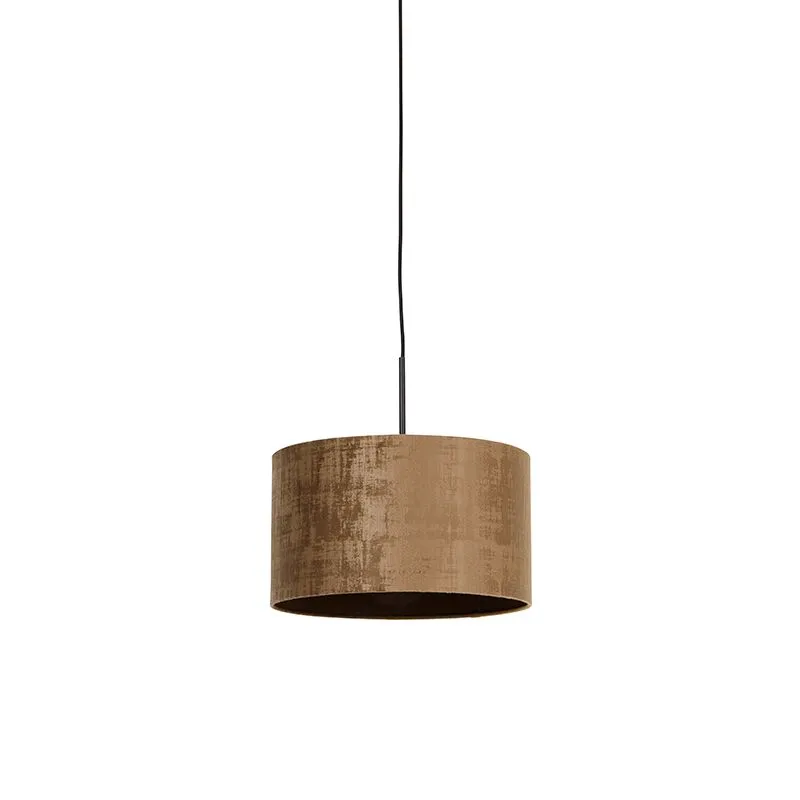Lampada a sospensione moderna nera con paralume marrone 35 cm - Combi