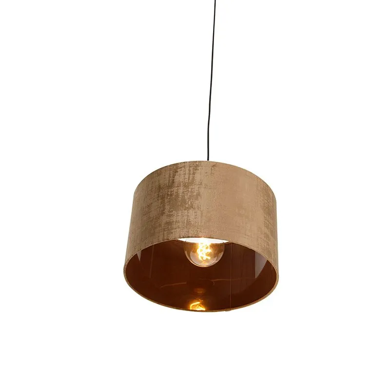 Lampada a sospensione moderna nera con paralume marrone 35 cm - Combi