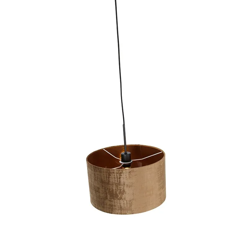 Lampada a sospensione moderna nera con paralume marrone 35 cm - Combi