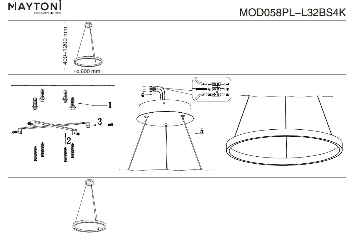 Lampada a Sospensione Moderna Rim Anello Led 37w 4000k Ottone 60 cm Maytoni