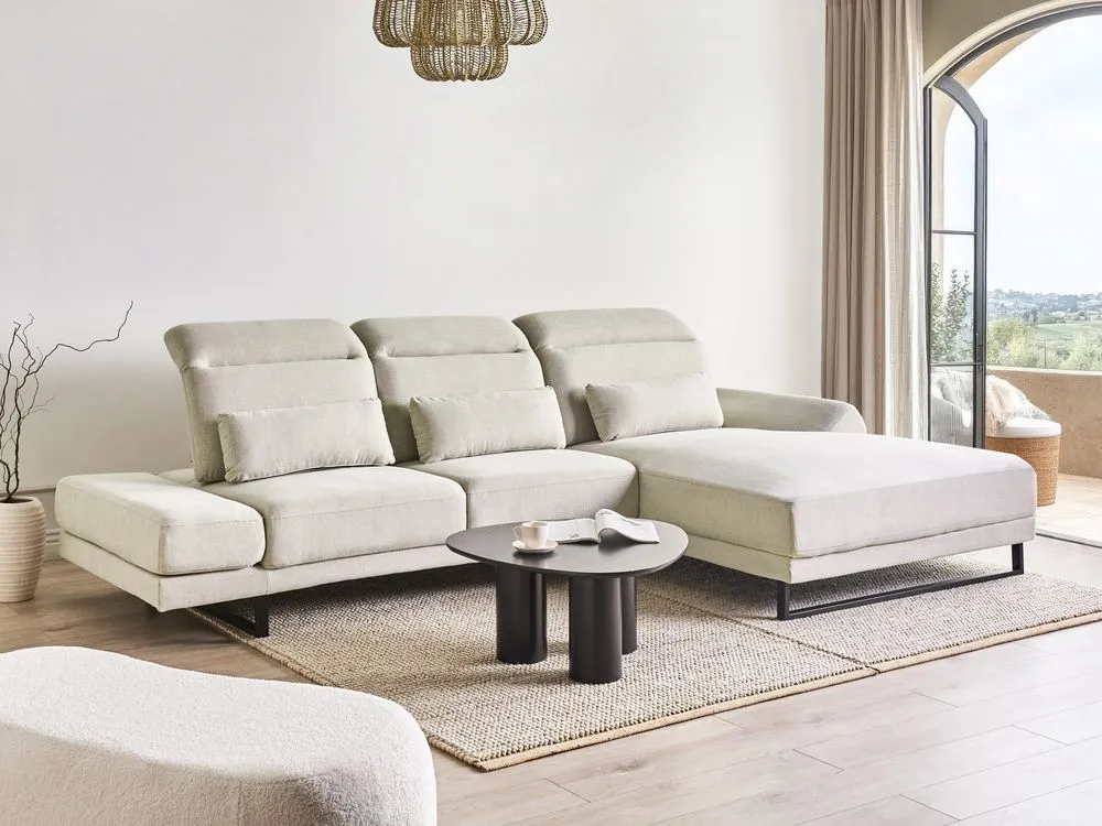 Left Hand Fabric Corner Sofa Beige IKAST