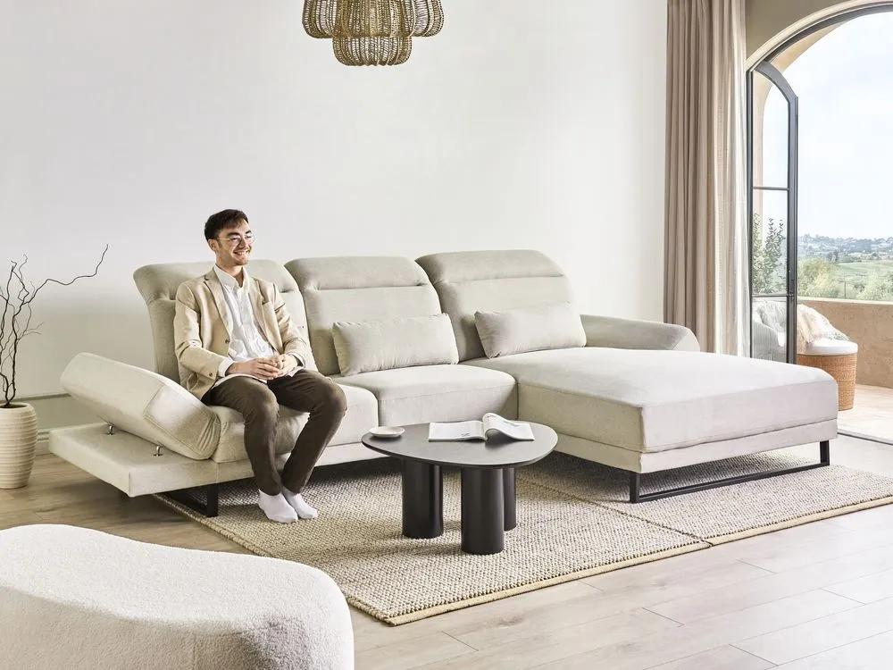 Left Hand Fabric Corner Sofa Beige IKAST