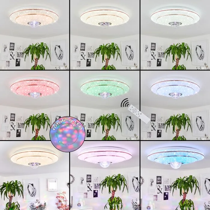 Lindero Plafoniera LED Bianco, 2-Luci, Telecomando, Cambia colore