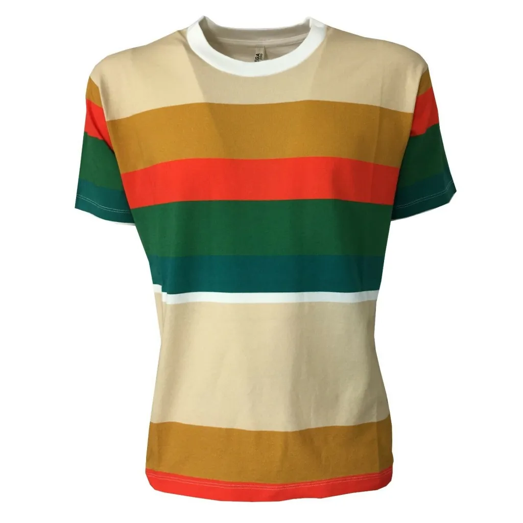 MADSON by BottegaChilometriZero t-shirt uomo mezza manica girocollo rigata beige/verde/arancio mod DU20051 MADE IN ITALY