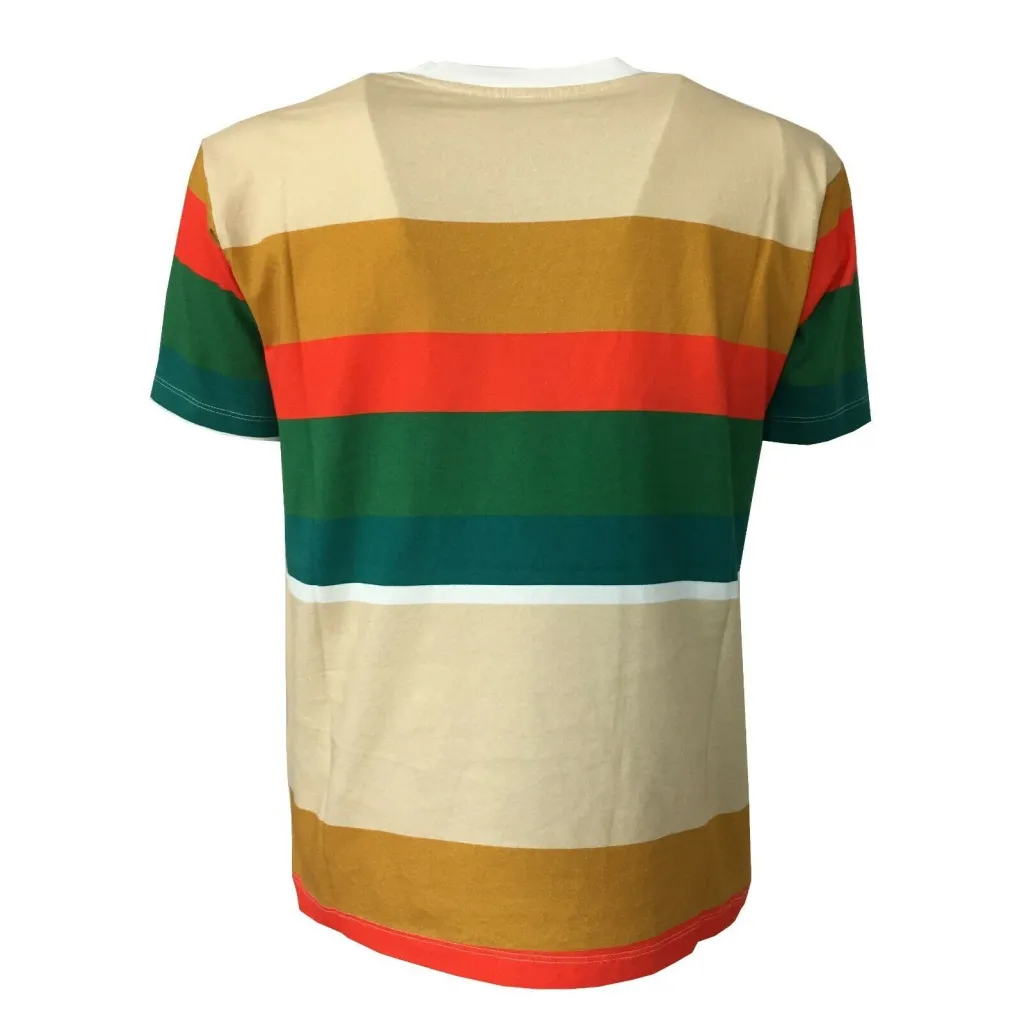MADSON by BottegaChilometriZero t-shirt uomo mezza manica girocollo rigata beige/verde/arancio mod DU20051 MADE IN ITALY