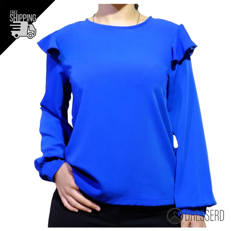 Maglia manica lunga con volant sulla spalla