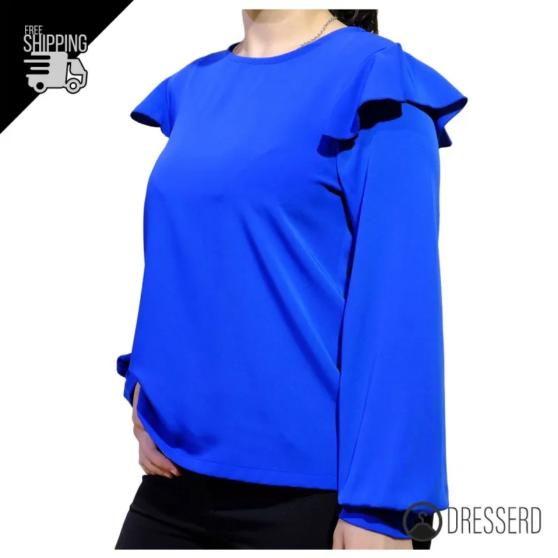 Maglia manica lunga con volant sulla spalla