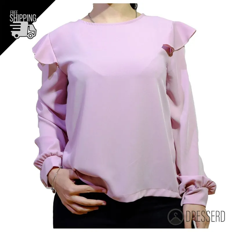 Maglia manica lunga con volant sulla spalla