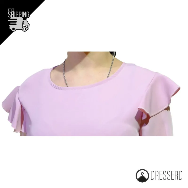 Maglia manica lunga con volant sulla spalla