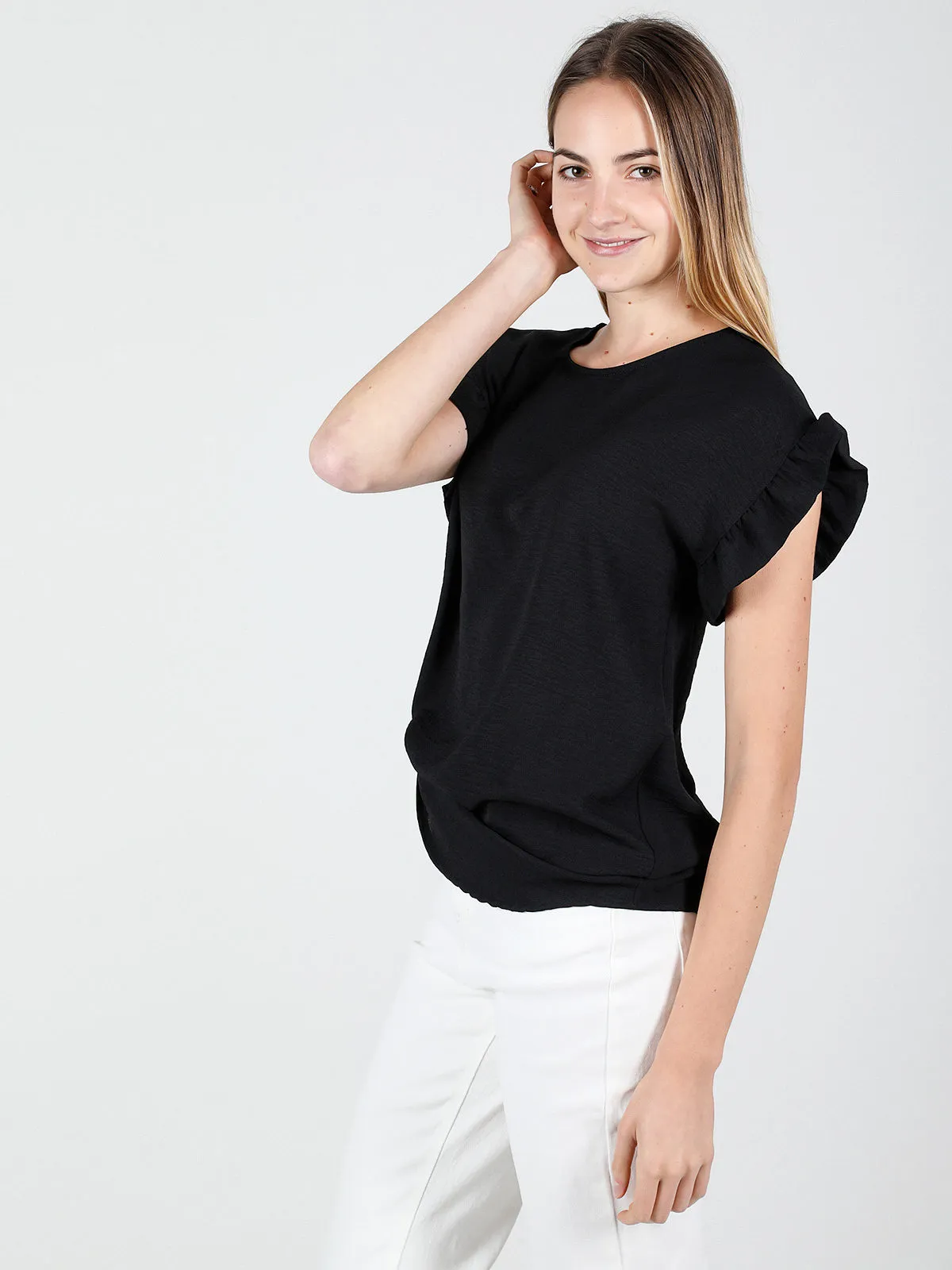 Melitea Blouse femme manches courtes volantées
