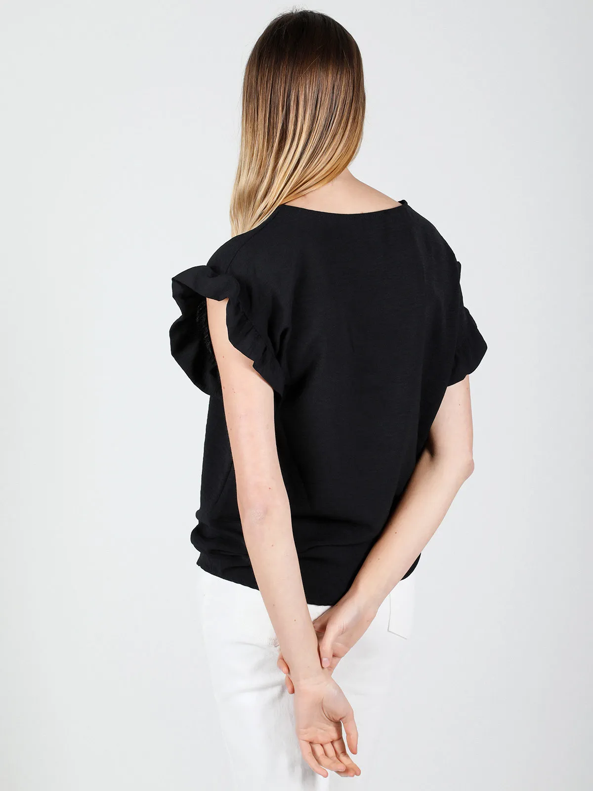 Melitea Blouse femme manches courtes volantées